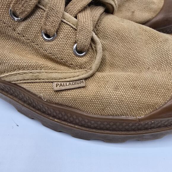 Palladium Pampa Hi tan canvas combat boot shoe rubber soles mens 8 - Picture 2 of 12